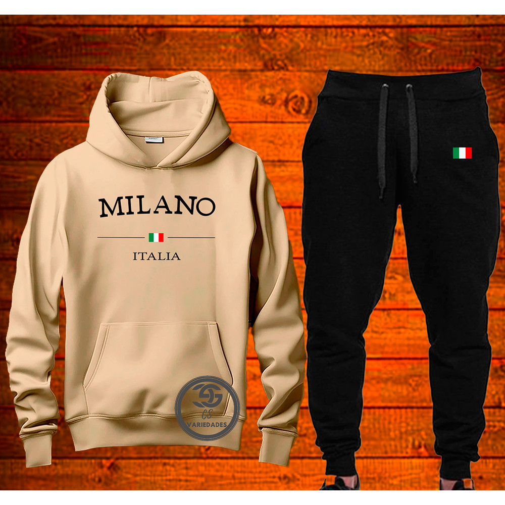 Conjunto Moletom Milano ltaIia Streetwear Blusa + calça de moletom Casaco Com Capuz Flanelado Agasalho de Frio Unissex