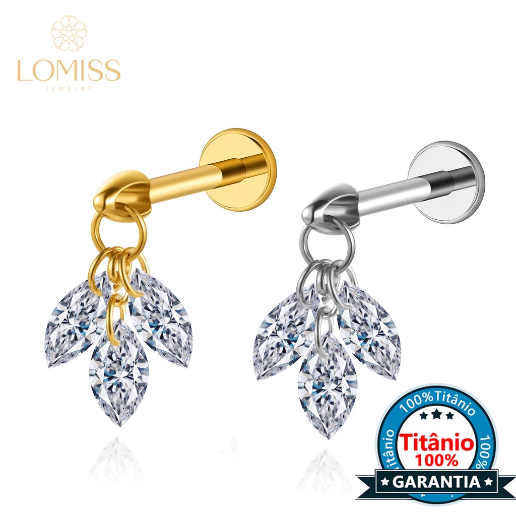 Piercing Labret Titânio Helix Tragus Conch Nariz Com 3 Pingentes Zircônia - Fashion Accessories