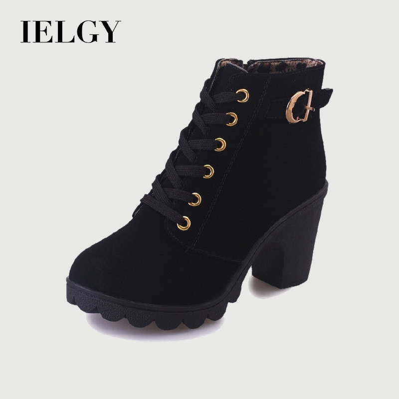IELGY Botas De Salto Alto Femininas Grossas Com Renda E Textura De Cabeça Redonda Fosca Martin em Oferta na Shopee