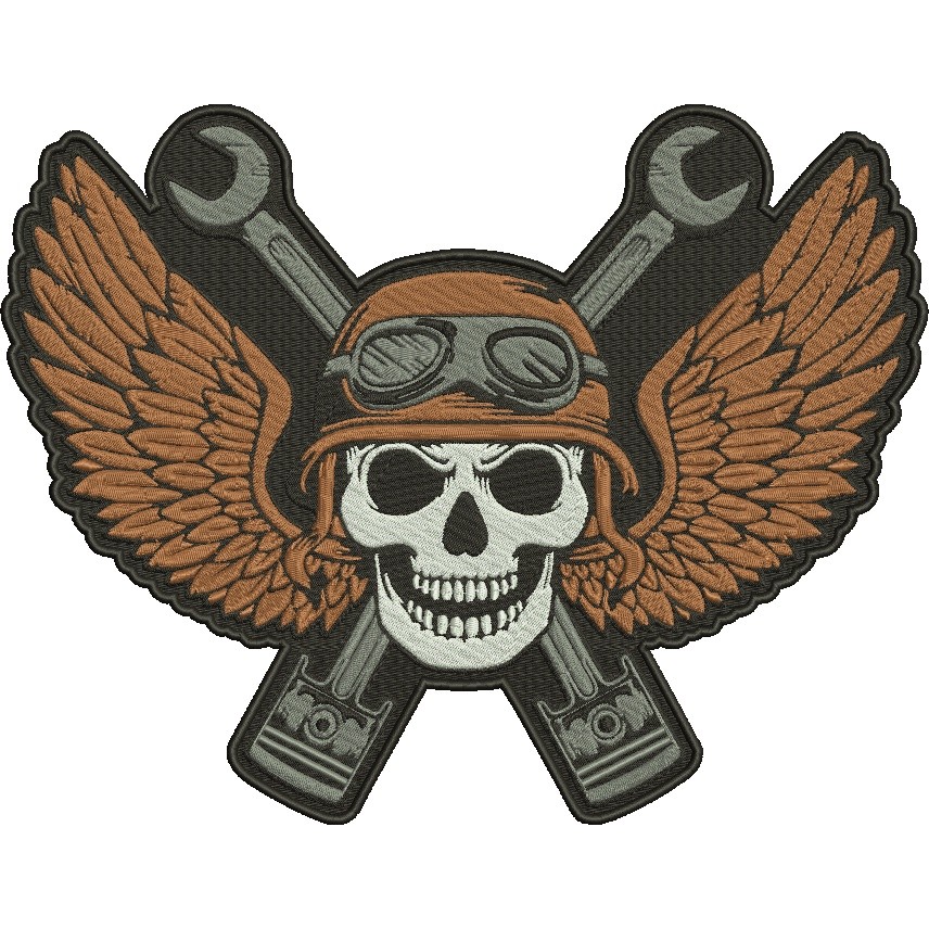 Bordado Caveira Piloto Marrom Skull Motoqueiro 30x23 Cav6