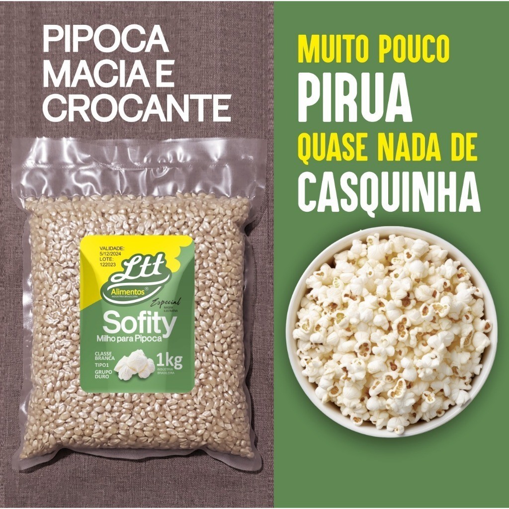 MILHO PARA PIPOCA BRANCA 500g Soft Ideal Para Crianças Idosos Muito Pouco Piruá Macia e Crocante em Oferta na Shopee