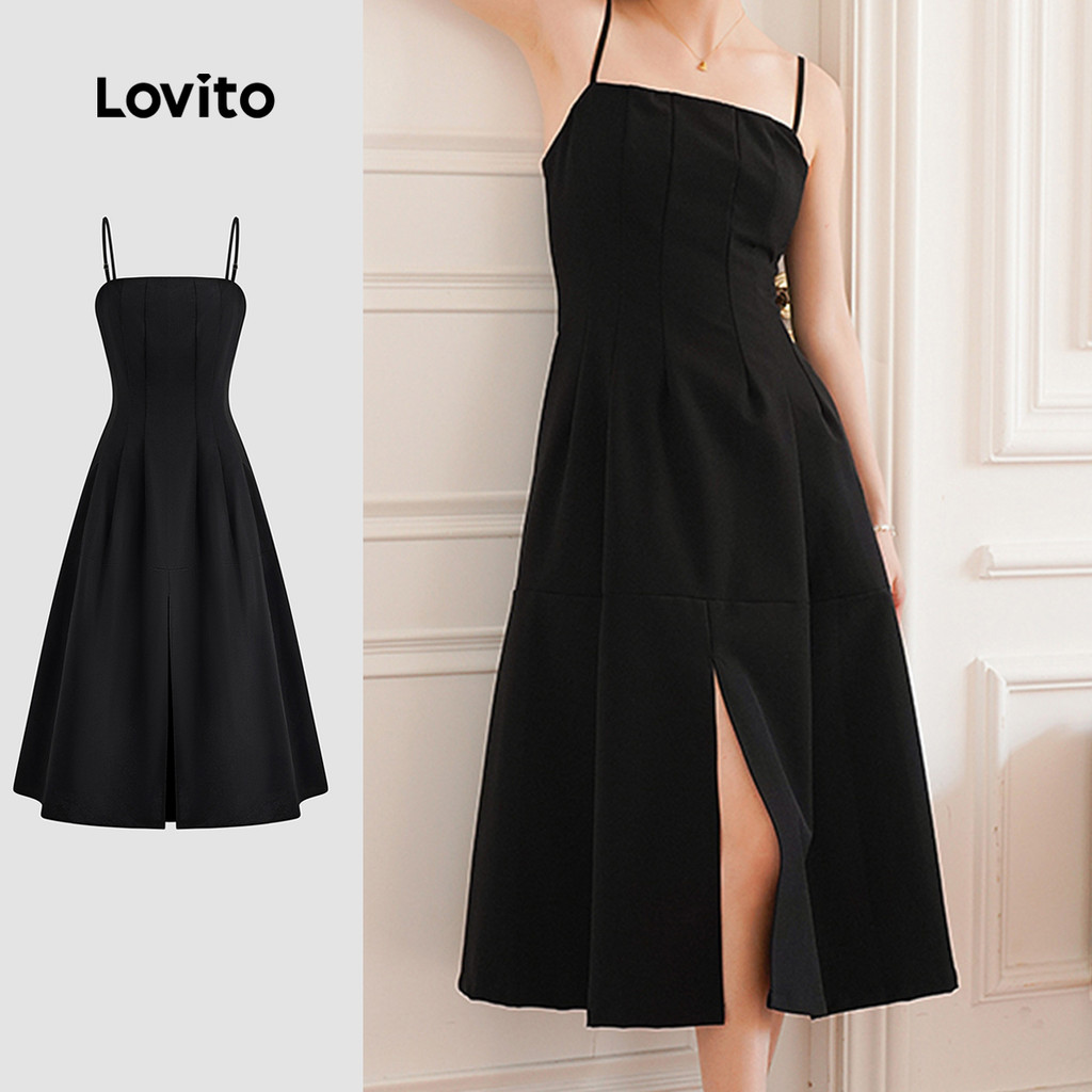 Lovito Vestido Casual liso plissado com zíper para mulheres L124AD098 - Women Clothes