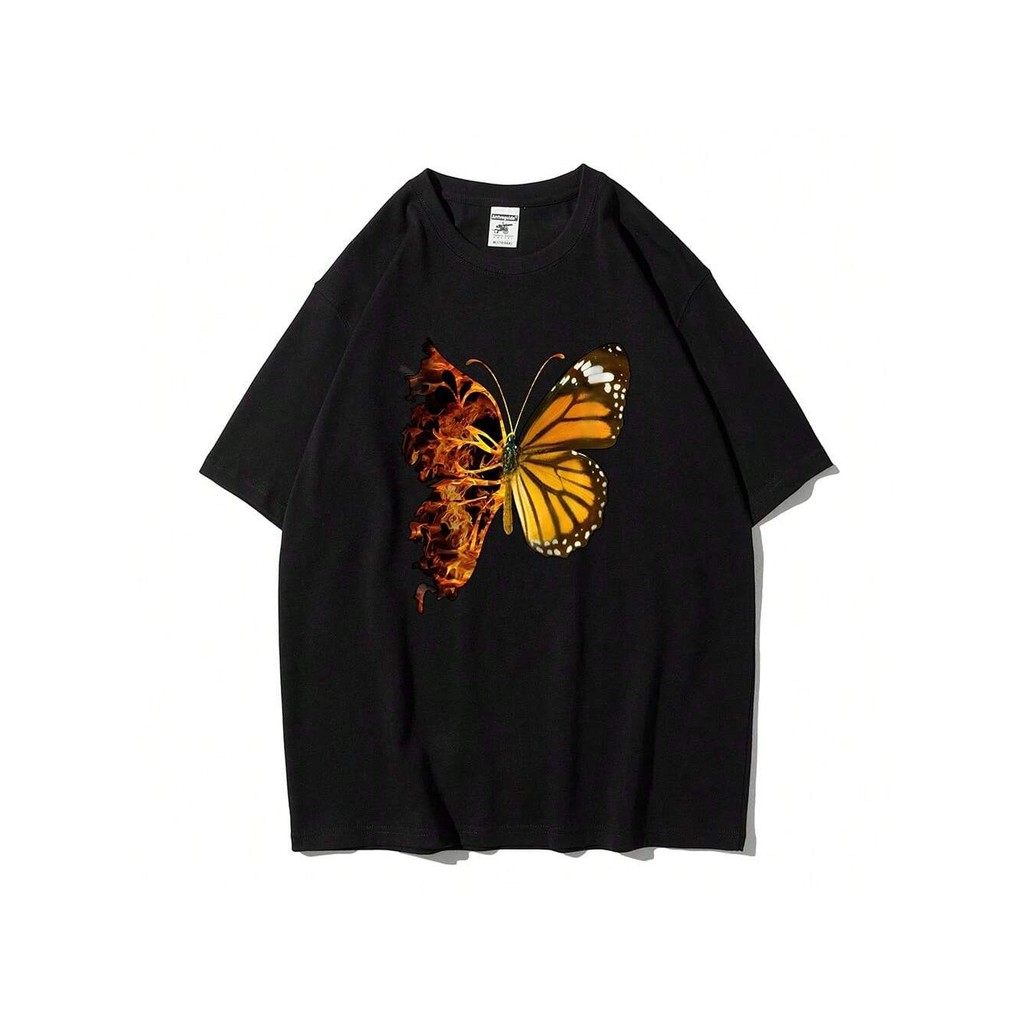 Camiseta Femininas Masculinas Camisa T-shirt Estampada Borboleta Fogo Mulher Homem Verão Oversized Camisetão premium
