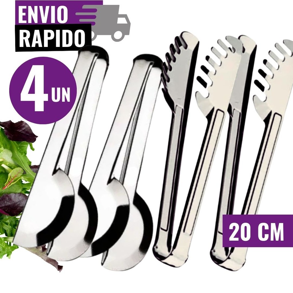 Kit 4 Utensílio Pegador 20cm Massas Universal de Cozinha Aço Inox  Multiuso Cozinha Buffet Restaurante Padaria