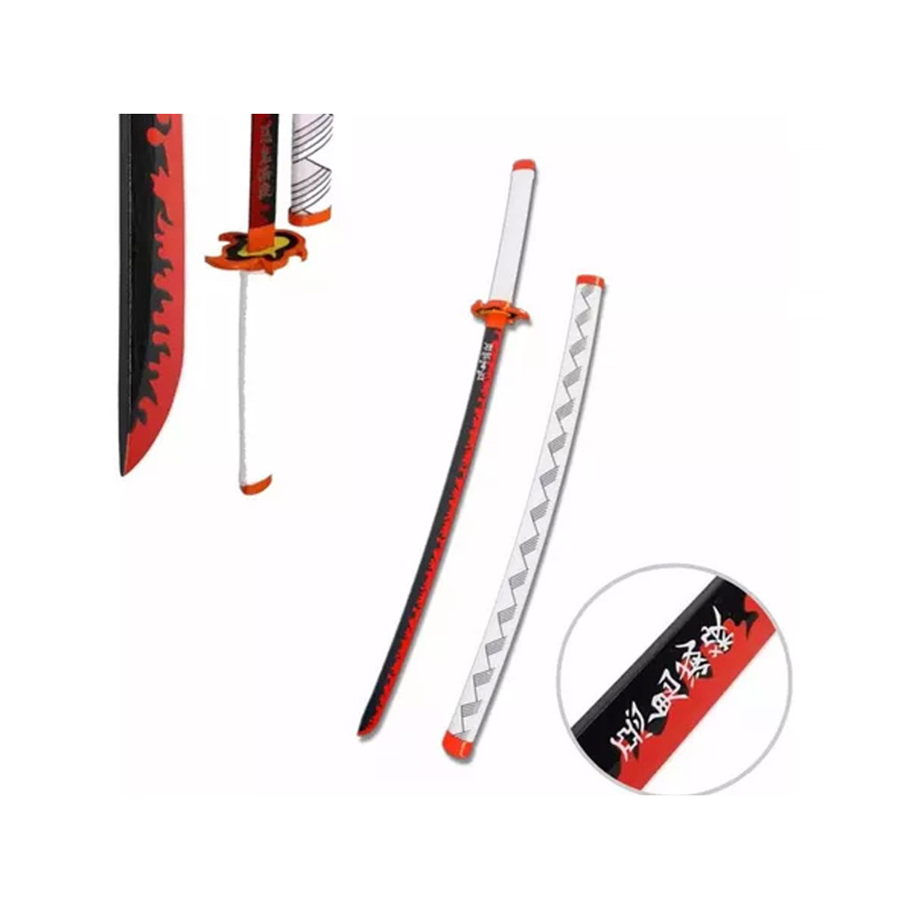 Espada Demon Slayer Kimetsu No Yaiba Katana Kyojuro Rengoku Lamina de Bambu Cosplay Decoração