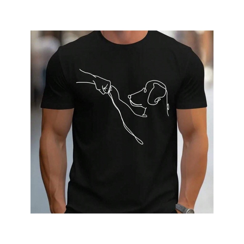 Camiseta Masculina Estampa CACHORRO Estilo Regular Manga Curta Estampada Malha