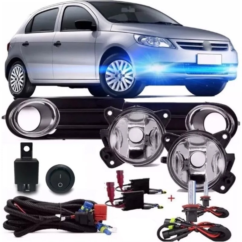 Kit Farol Milha Neblina Gol Saveiro Voyage G5 Moldura Cromada + Kit Xenon HB4 8000k + Par Pingo Led