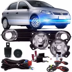 Kit Farol Milha Neblina Gol Saveiro Voyage G5 Moldura Cromada + Kit Xenon HB4 8000k + Par Pingo Led