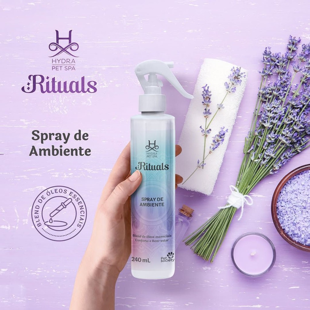 Spray Aromatizador Terapêutico Hydra Pet Spa Rituals Para Pets Banho Relaxante Com Óleos Essenciais 240mL