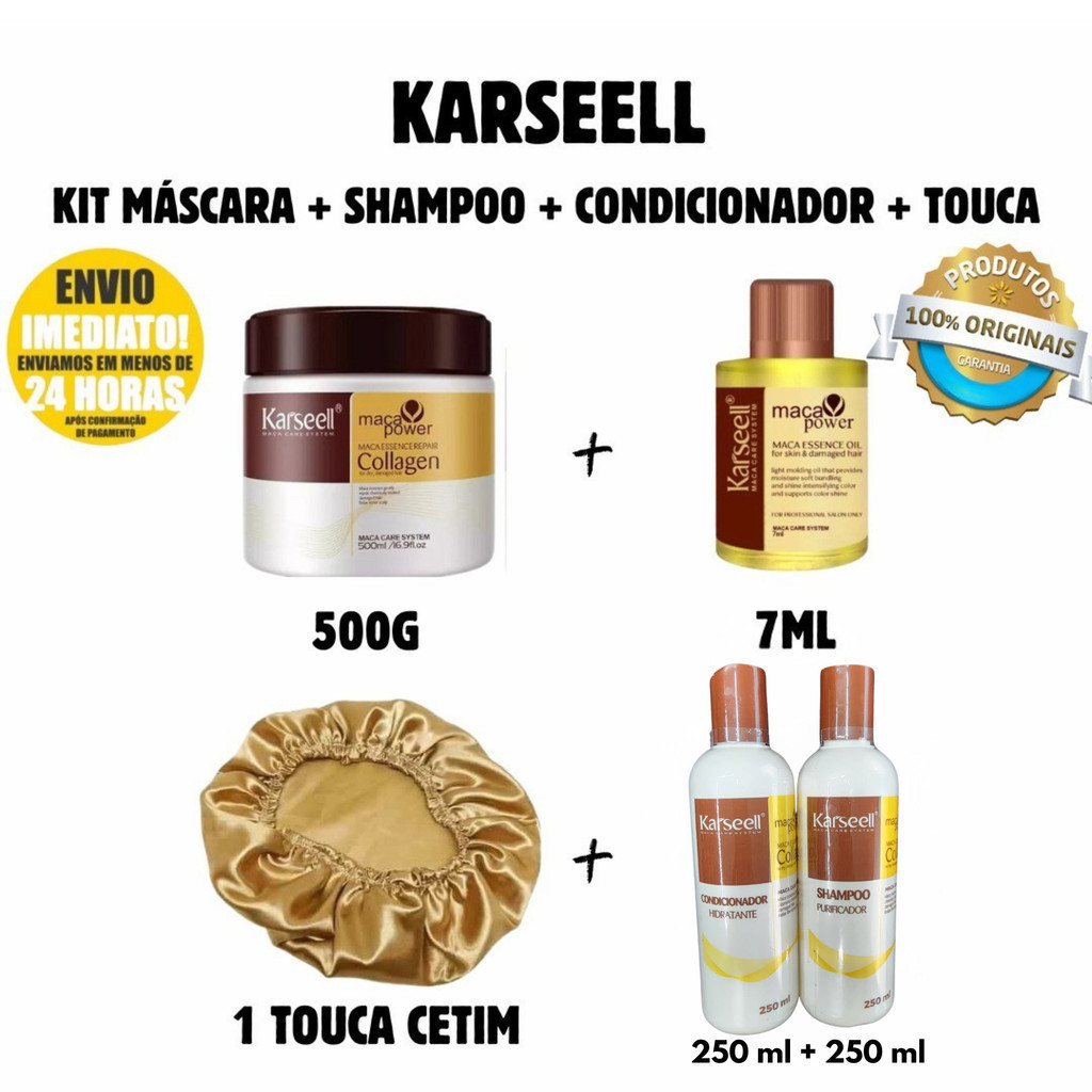 LOCA COSMETIC Mask Kit 500g + Shampoo + Conditioner 250ml + Oil 7ml + Touca satin anti-freeze
