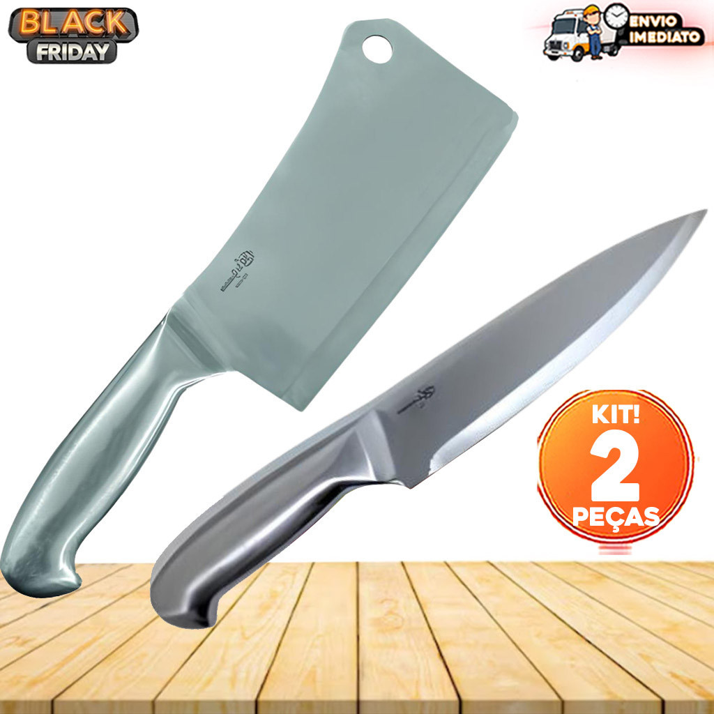 Kit 2 Cutelo Inox N°6 E Faca Toda Em Inox N°6 Linha Texas Facas Premium Churrasco Carne Restaurante Cozinha