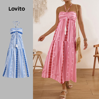 Lovito Vestido Boho Tribal com Estampa de Borlas para Mulheres LBL17610