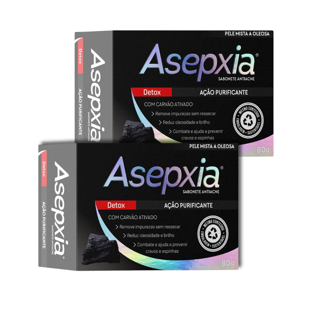 Kit 2 Uni Sabonete em Barra Antiacne Asepxia Com Carvão Ativado - 80g