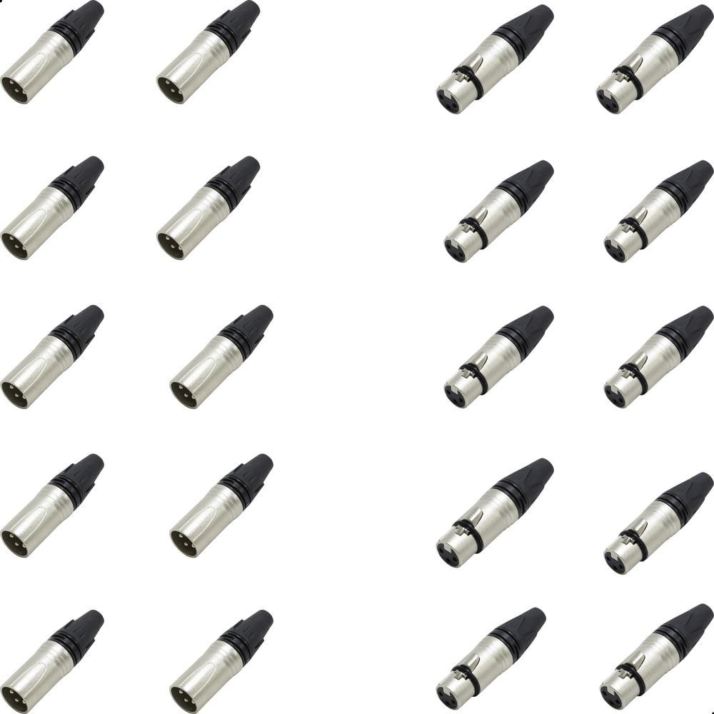 Kit 20 Plug Xlr Canon 10 Macho 10 Fêmea Berto Corpo Metálico em Oferta na Shopee