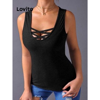 Lovito Regata feminina elegante com alça cruzada lisa LNL52061