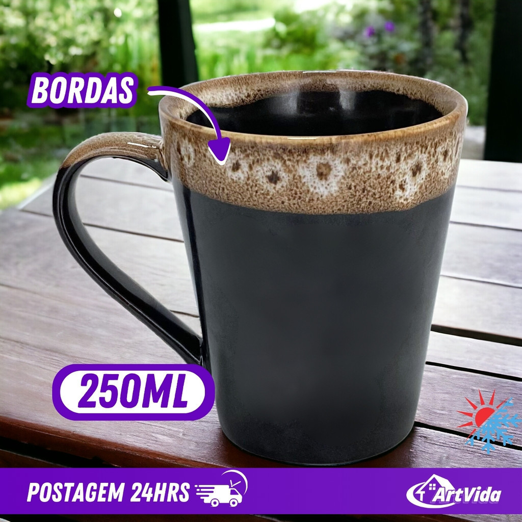 Caneca Porcelana 250ml Tulipa Borda Real, Elegância para Sua Mesa, Café Bebidas, Presente – ArtVida