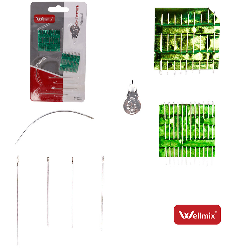 KIT COSTURA CARTELA C/26 AGULHAS + PASSADOR DE LINHA WX4018 WELLMIX