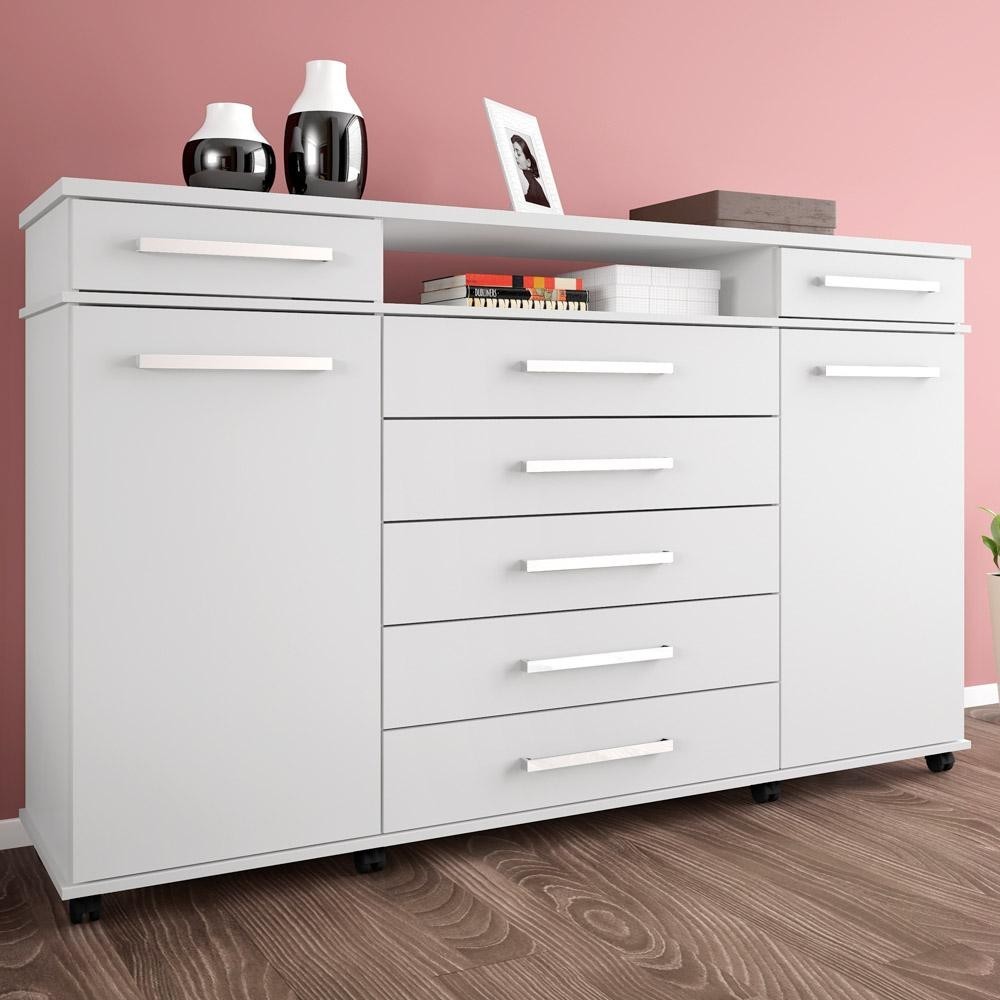 Cômoda Para Quarto 2 Portas 7 Gavetas London D02 Branco - Mpozenato