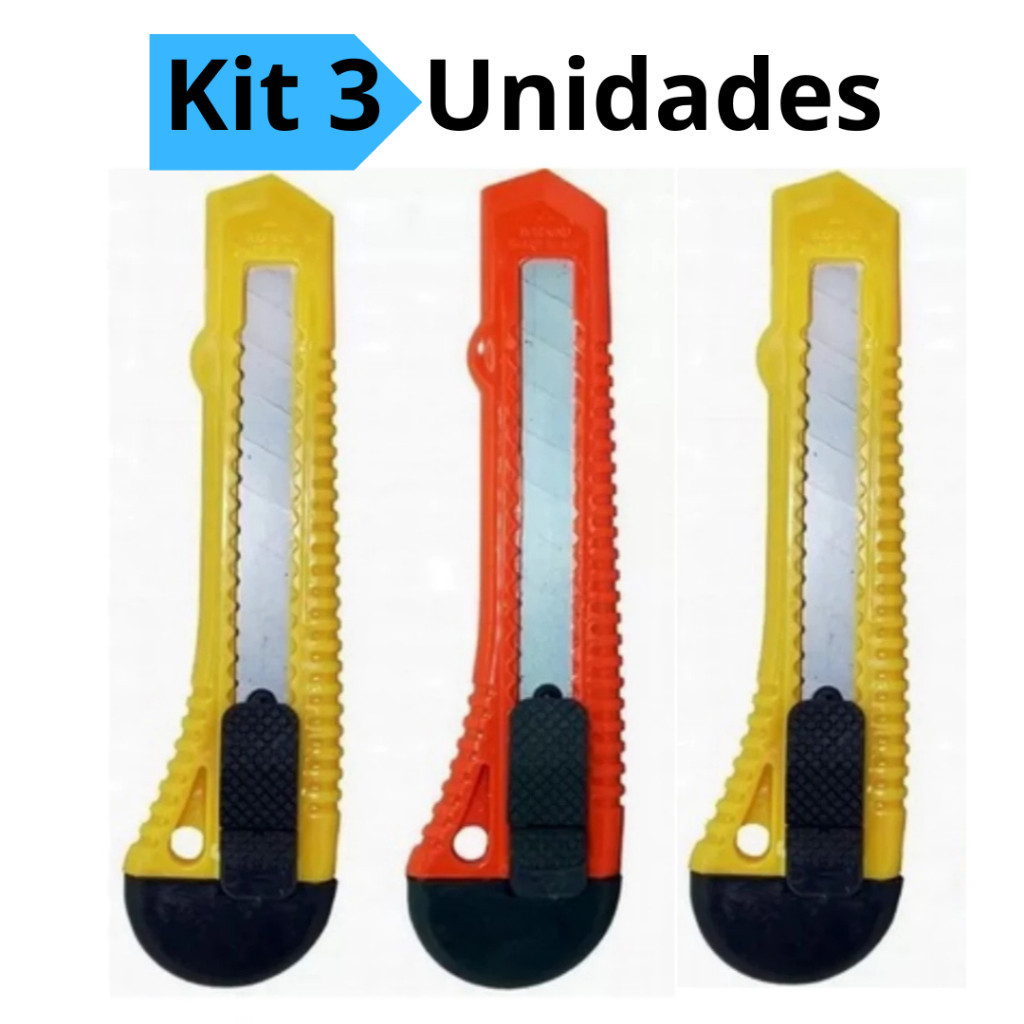 Kit 3 Estilete Grande Plástico Largo Lâmina 18MM Escolar Escritório Masterprint em Oferta na Shopee