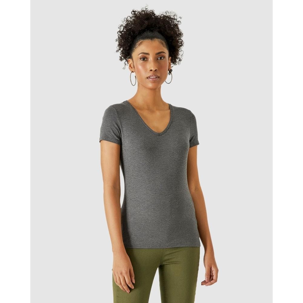 Blusa Básica Feminina Decote V Em Viscose Stretch em Oferta na Shopee