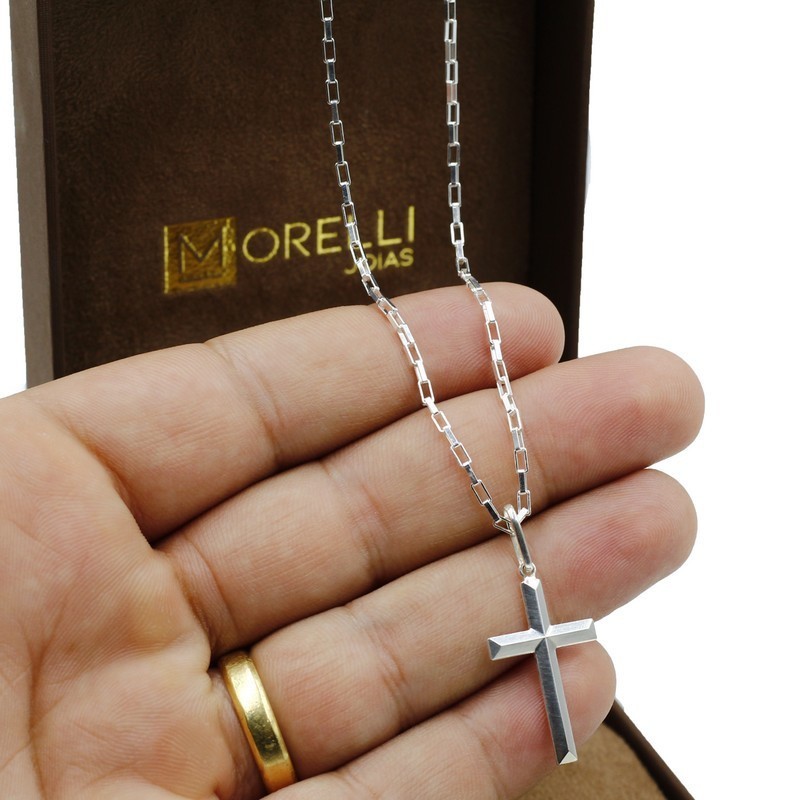 Corrente De Prata 925 masculina 60cm malha cartie Pingente Crucifixo quinado em Oferta na Shopee