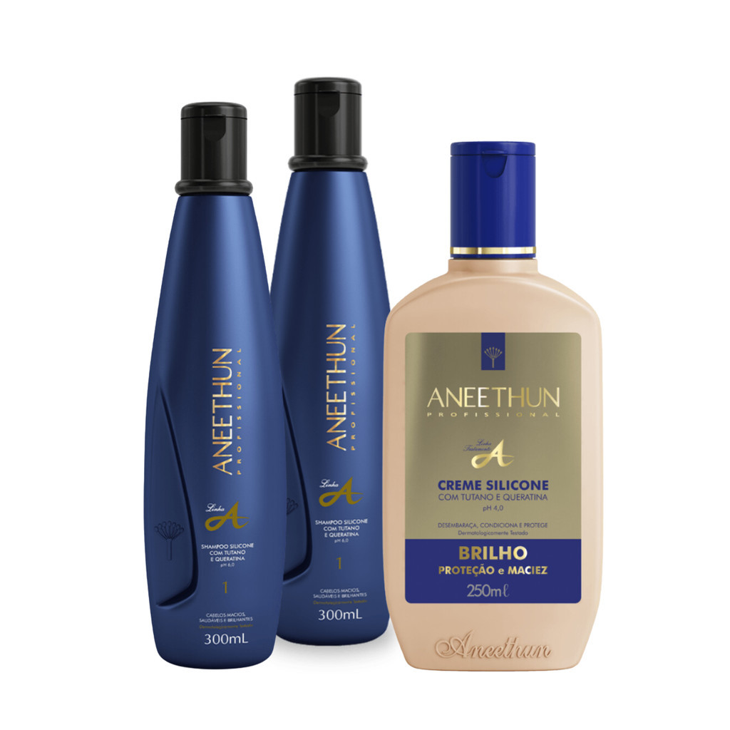 Kit Aneethun Linha A com 2 Shampoo 300ml + 1 Creme de Silicone 250ml