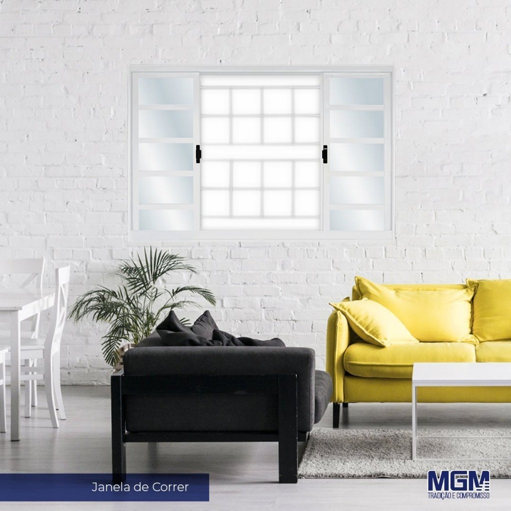 Janela de Aço de Correr 120x120cm 4 Folhas com Grade Minas Sul MGM