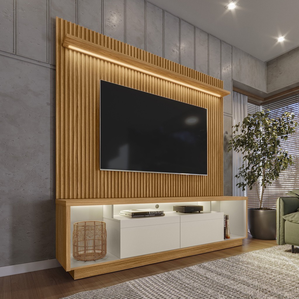 Rack com Painel Ripado para TV até 75 Polegadas 181cm com LED Cronos CabeCasa MadeiraOriginals em Oferta na Shopee