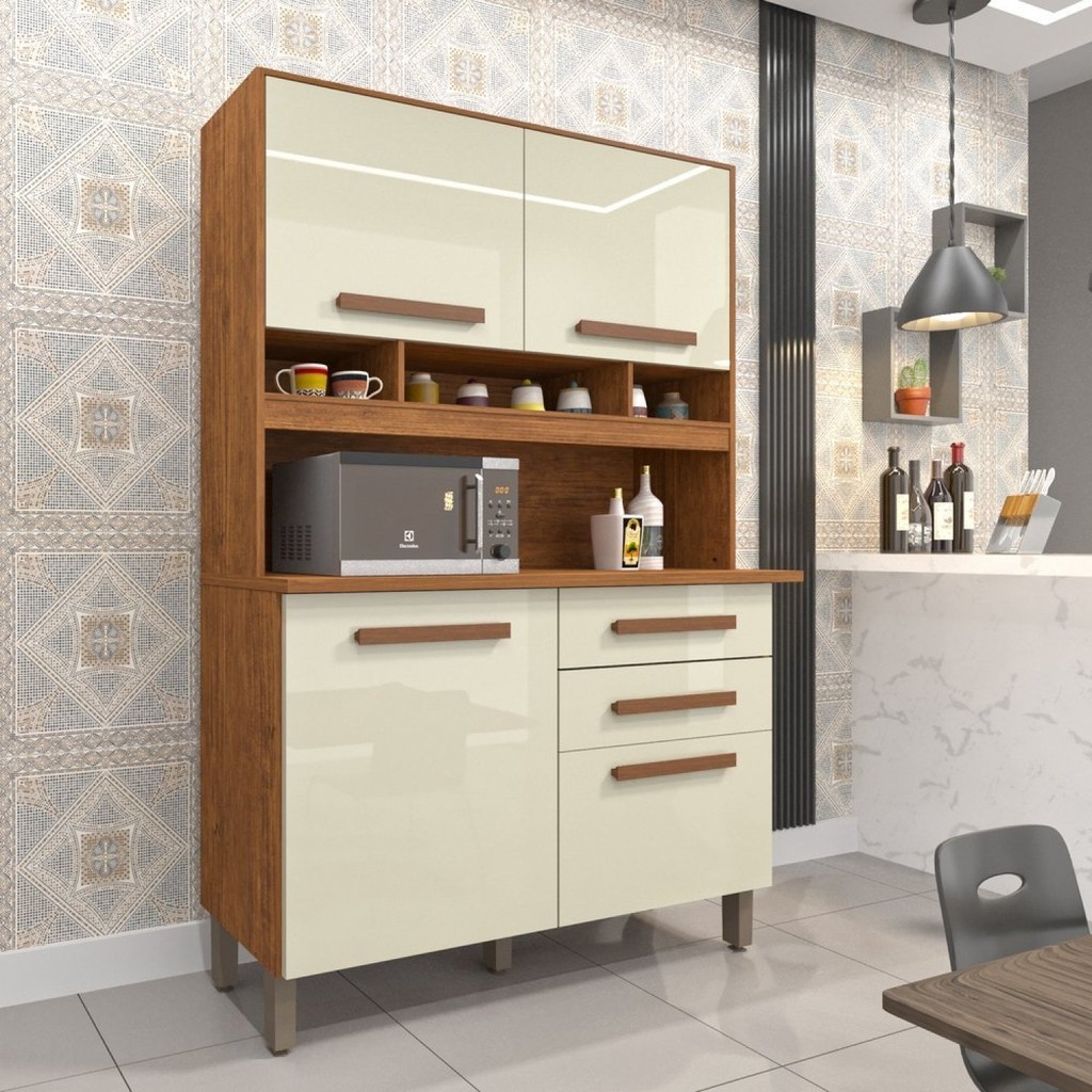 Armário para Cozinha 4 Portas 2 Gavetas Sofia Plus  Cinamomo/Off White - Home & Living