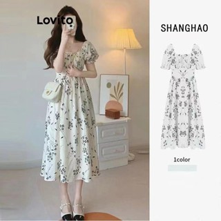 Lovito Vestido elegante Ditsy Floral Padrão com laço frontal para mulheres LNE55386