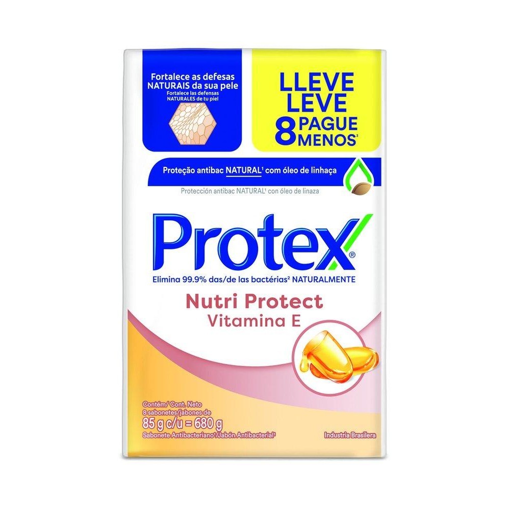 Sabonete em Barra Antibacteriano Protex Nutri Protect Vitamina E 8un de 85g Leve Mais Pague Menos - Beauty