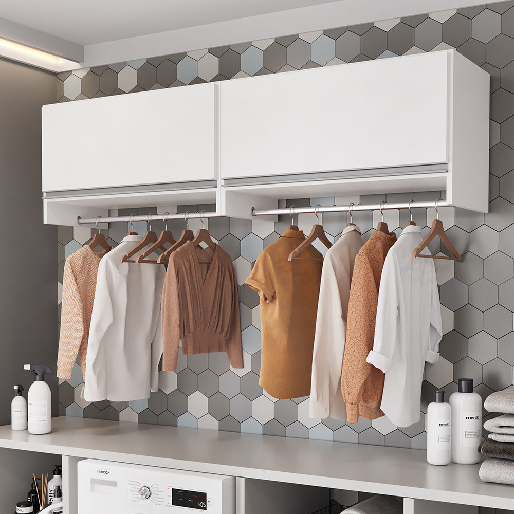 Kit 02 Armários Multiuso Aéreo Cabideiro Grécia L03 Branco - Lyam Decor em Oferta na Shopee