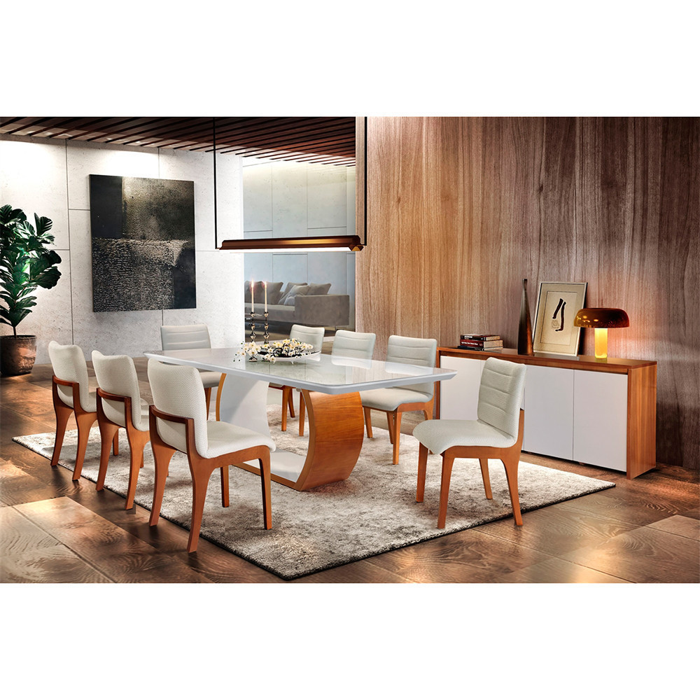 Conjunto Sala De Jantar Madeira Premium Bella 220cm com 8 cadeiras Madeira Tampo com Vidro Mobillare em Oferta na Shopee
