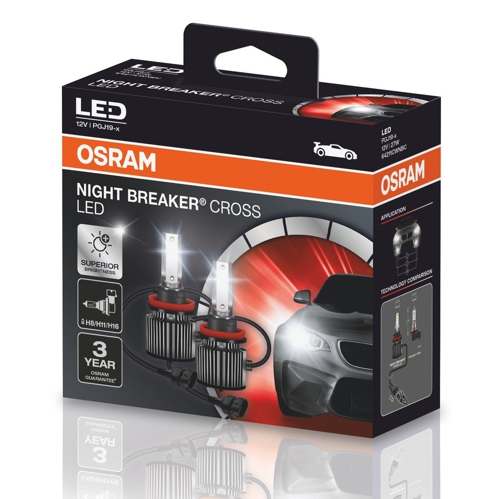Par Lâmpada Osram Led Night Breaker Cross H8 / H11 / H16 6000k Super Branca em Oferta na Shopee