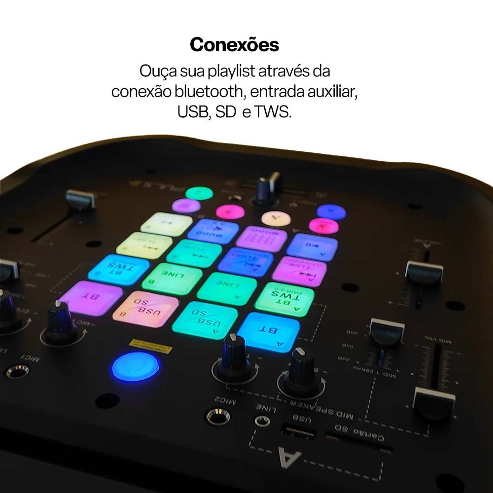 Caixa de Som Torre Flamebox DJ 5000W RMS Bluetooth AUX/USB/SD/TWS Pulse - SP512 - detalhe