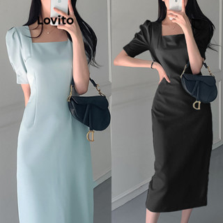 Lovito Casual Vestido Plissado Simples para Mulheres L77ED124