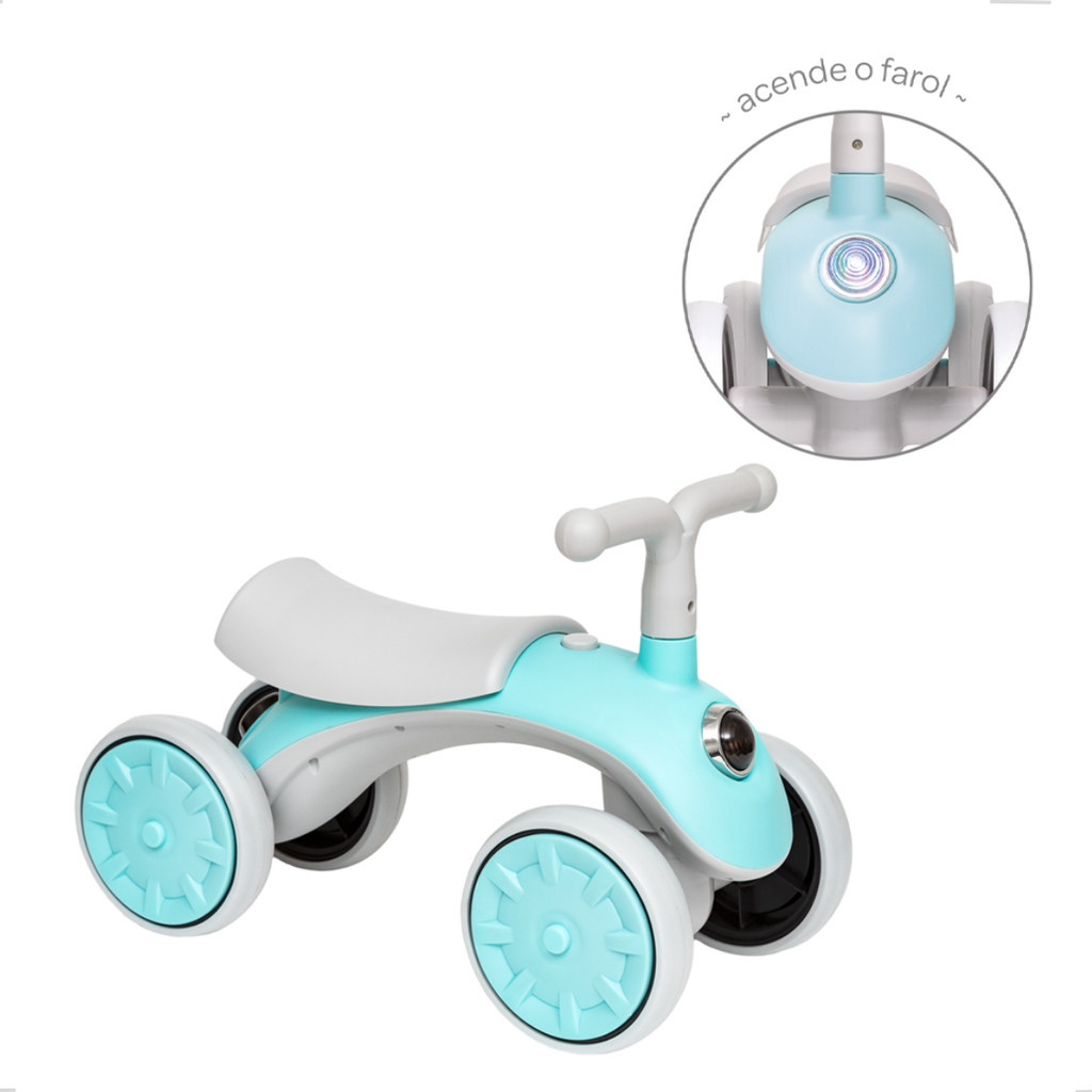 Bike Bicicleta Scooter de Equilíbrio infantil  Bebê com som e luz 4 Rodas Azul Claro Atóxico Buba