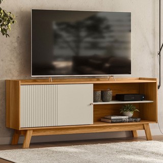 Rack para TV Até 65 Polegadas Aurum 1 Porta 1 Prateleira Nature/Off White - Linea Brasil em Oferta na Shopee