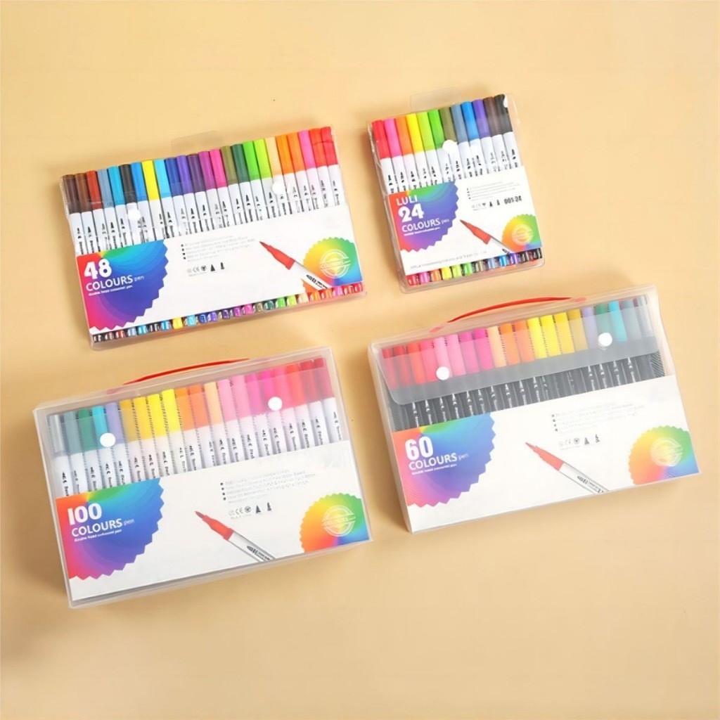 Kit 12/24/36/48 Caneta Brush Ponta Pincel Lettering Duas Pontas em Oferta na Shopee