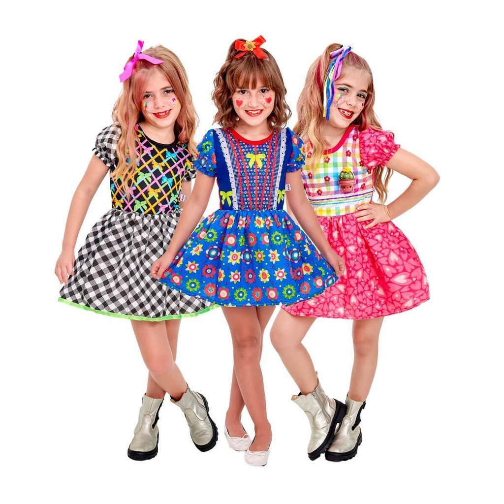 Vestido Festa Junina Infantil Luxo pra Meninas Roupa Caipira Xadrez Quadrilha de Escola em Oferta na Shopee