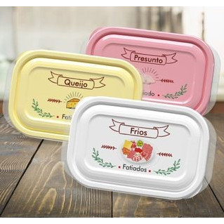 Pote Porta Frios Presunto Queijo Plástico Decorado  Com Tela  460ml