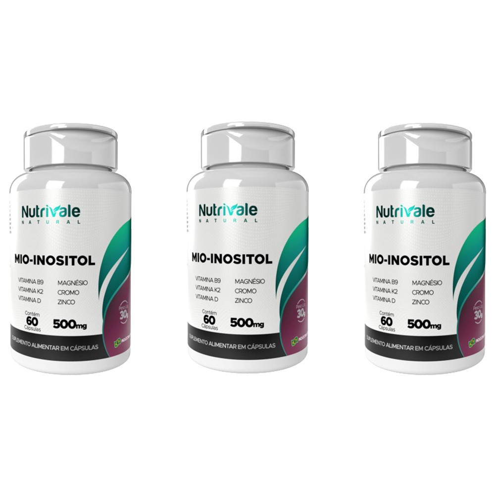 Kit 3x Mio Inositol + Vitamina B9 D Cromo K2  Zinco 60 Cápsulas 500mg Nutrivale