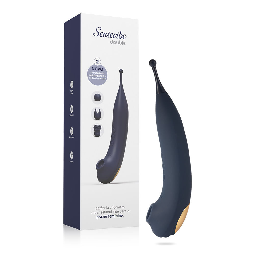 Vibrador e Sugador Estimulador Recarregável Com Ponteiras Sensevibe Double