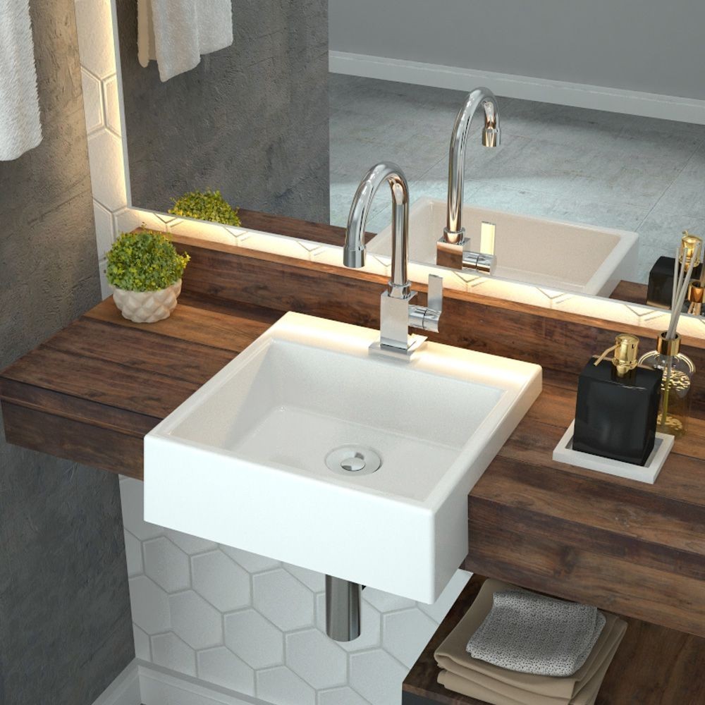 Cuba de Semi Encaixe Quadrada C01 Para Banheiro XQ355 Branco - Lyam Decor em Oferta na Shopee