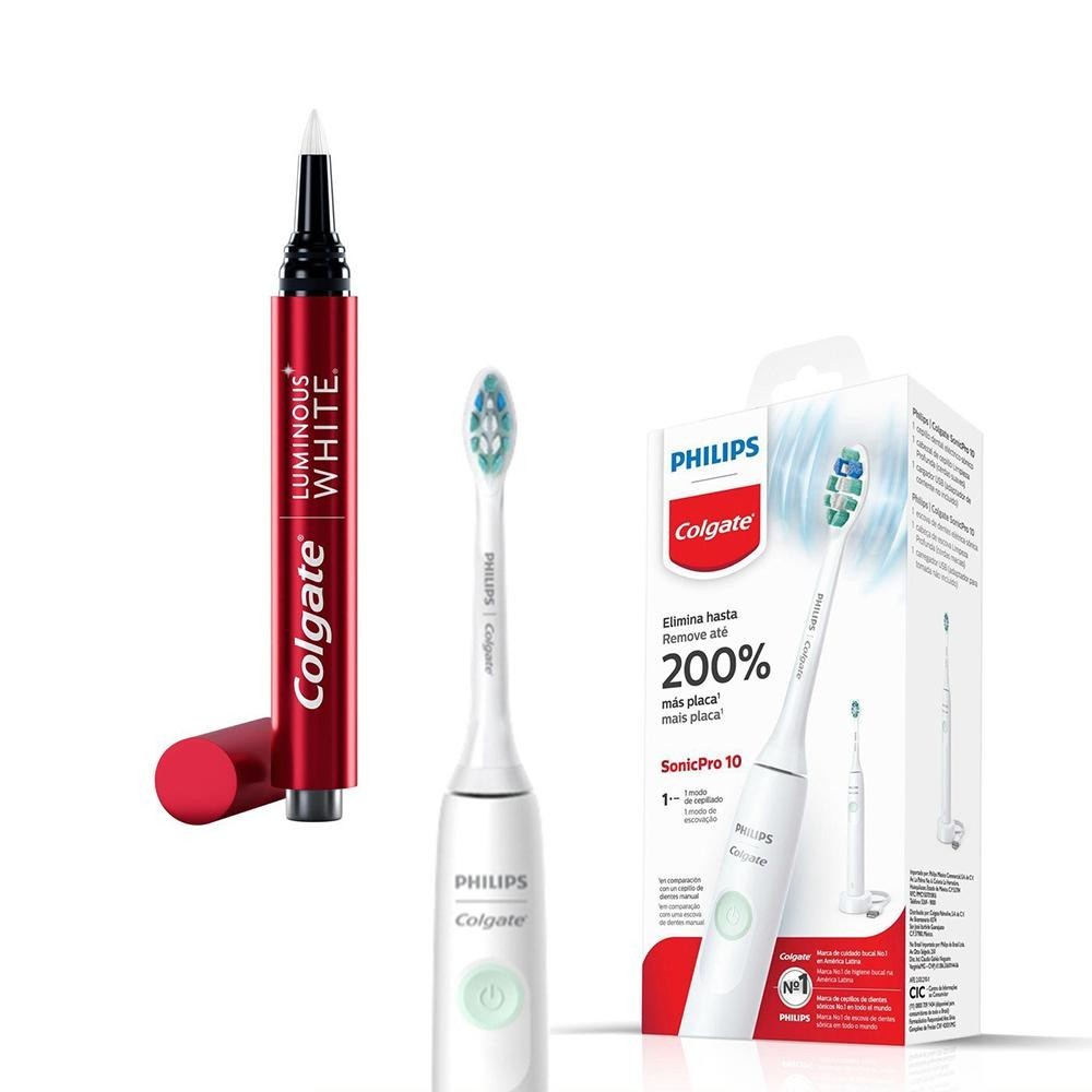 Escova de Dente Elétrica Philips Colgate SonicPro 10 + Caneta Clareadora Dental Luminous White 2,5ml em Oferta na Shopee