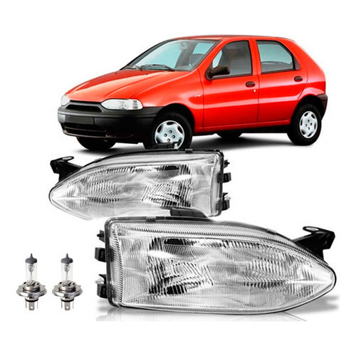 KIT PAR FAROL STRADA SIENA PALIO 1996 ATÉ 2000 CROMADO VIDRO + PAR LAMPADA H4 HALOGENA em Oferta na Shopee