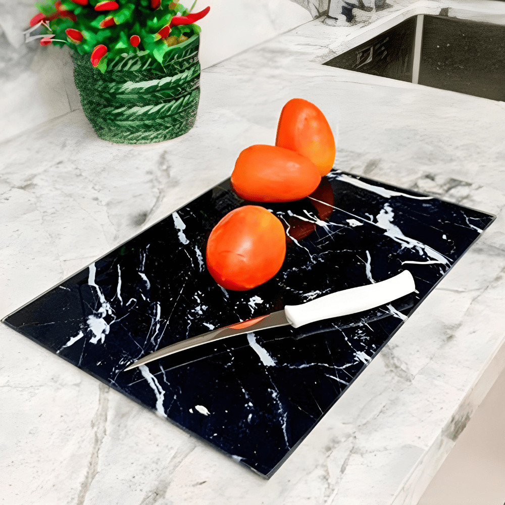 Tábua De Corte Vidro Temperado Marmore Tabua De Carne Grande Taboa Churrasco Cozinha Decoração