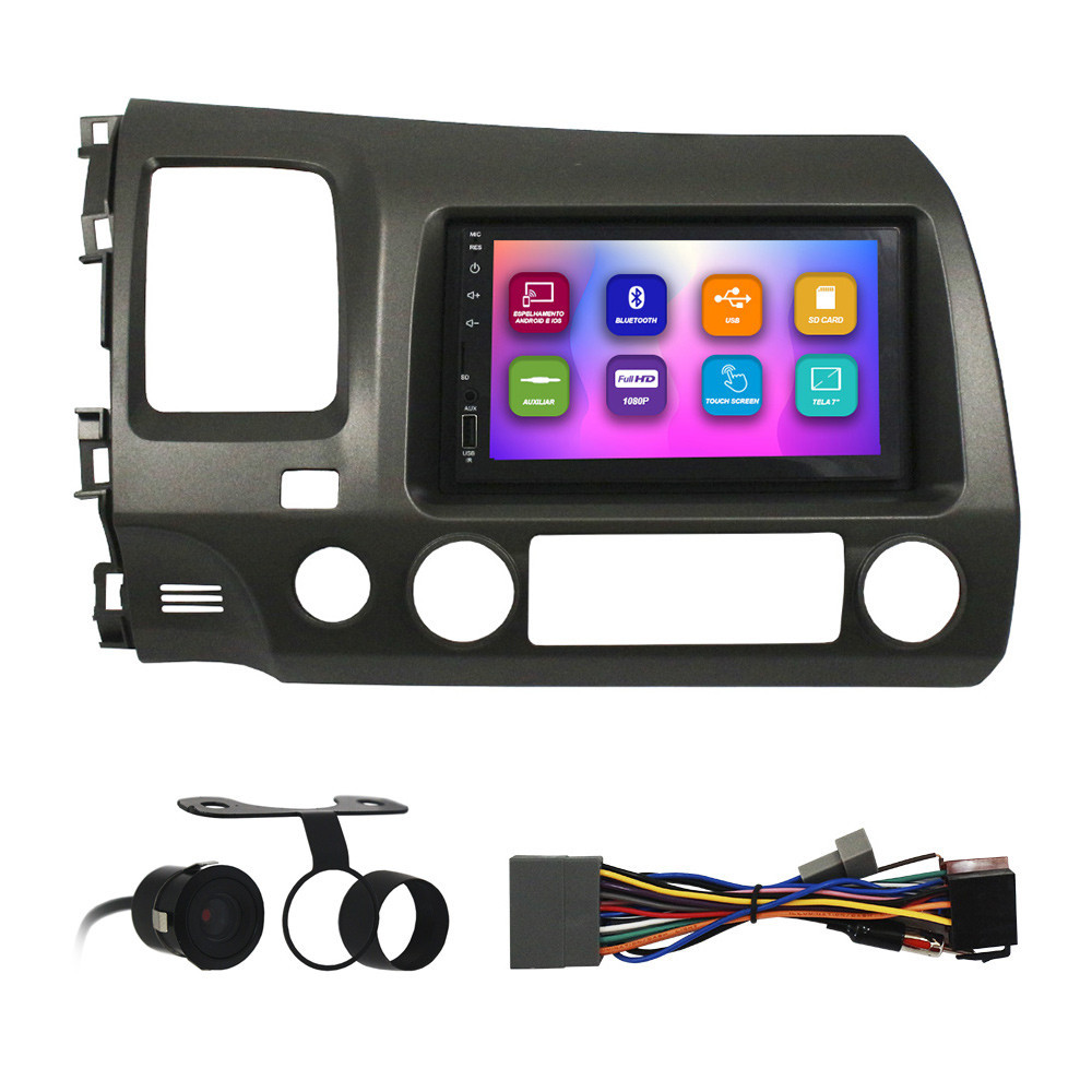 Kit Multimídia 7 Pol New Civic 2007 2008 2009 2010 2011 Espelhamento Android Ios 2 Din Grafite Camera Ré em Oferta na Shopee