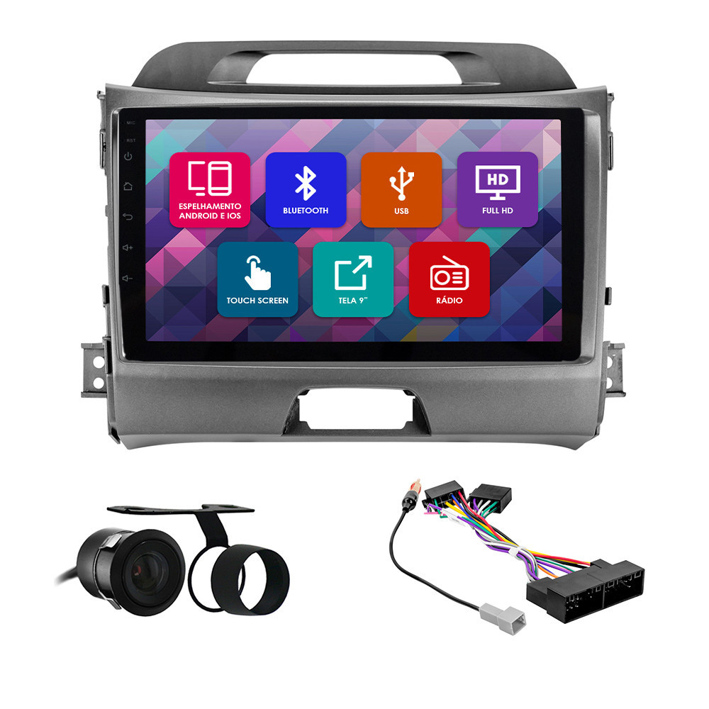 Kit Multimídia 9 Pol Sportage 10 11 12 13 2014 2015 2016 Espelhamento Android Ios 2 Din Grafite Camera Ré em Oferta na Shopee