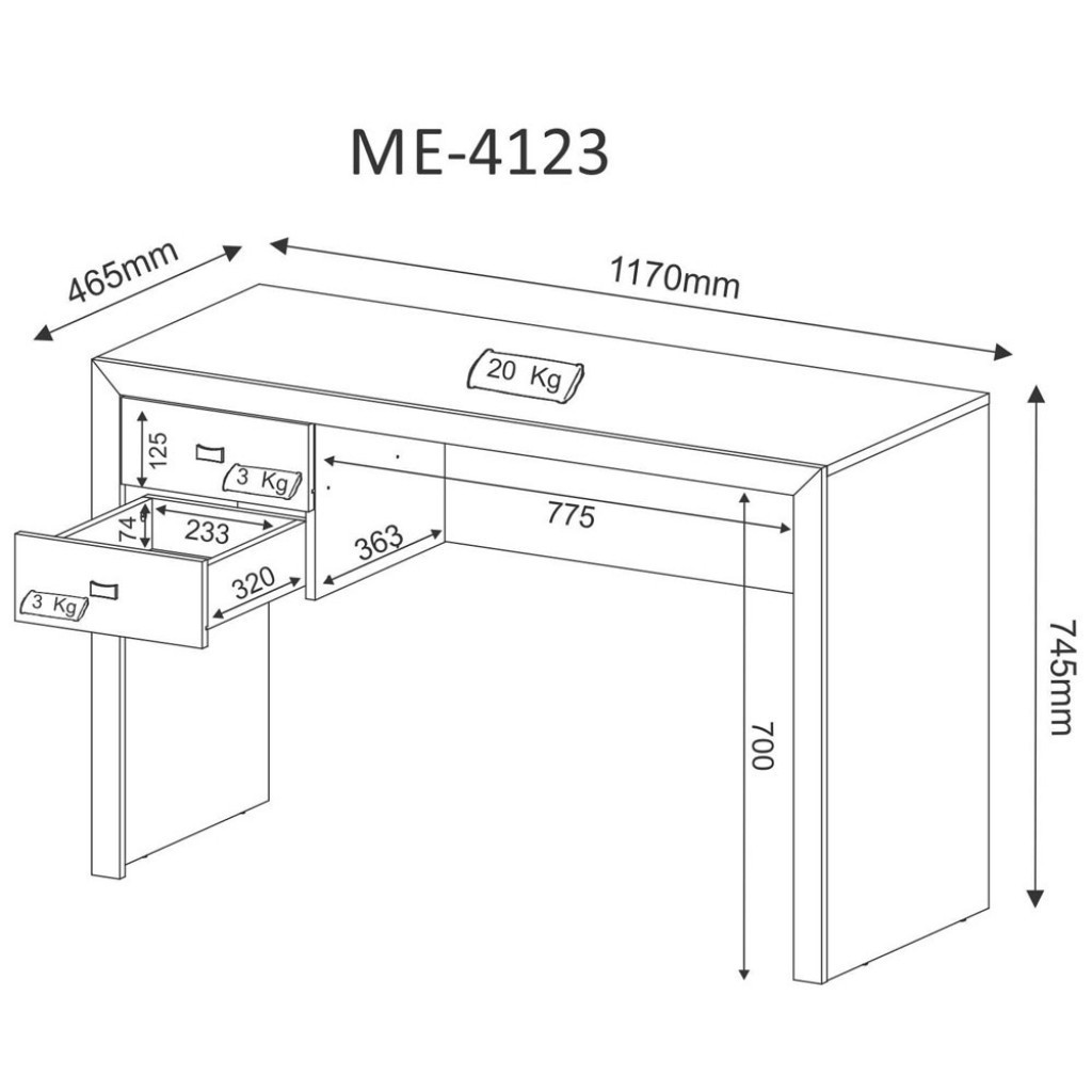 Detalhes do Mesa Escrivaninha 2 Gavetas Me4123 Branco - Tecno Mobili